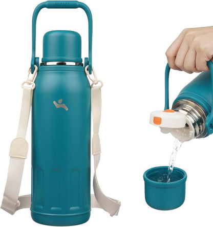27oz Thermos for Cold Drinks, Insulated Water Bottle, Blue Haze | Stainless steel, BPA-free. Keeps hot 12h, cold 24h. Leak-proof with handle, strap & cup lid for coffee, tea, travel, outdoor
