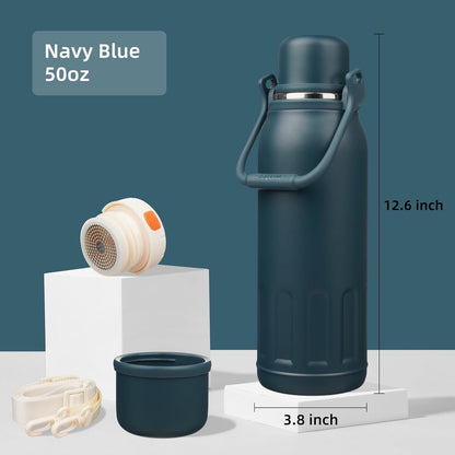 27oz Thermos for Cold Drinks, Insulated Water Bottle, Blue Haze | Stainless steel, BPA-free. Keeps hot 12h, cold 24h. Leak-proof with handle, strap & cup lid for coffee, tea, travel, outdoor