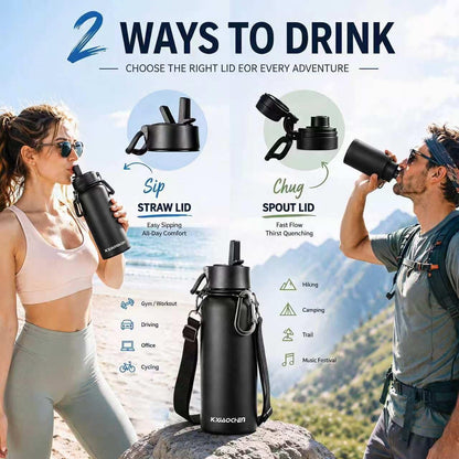 Insulated Water Bottle with Strap, 48-Hour Cold, 2 Lids