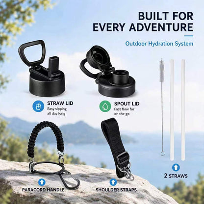 Insulated Water Bottle with Strap, 48-Hour Cold, 2 Lids