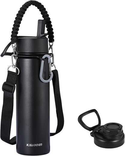 Insulated Water Bottle with Strap, 48-Hour Cold, 2 Lids