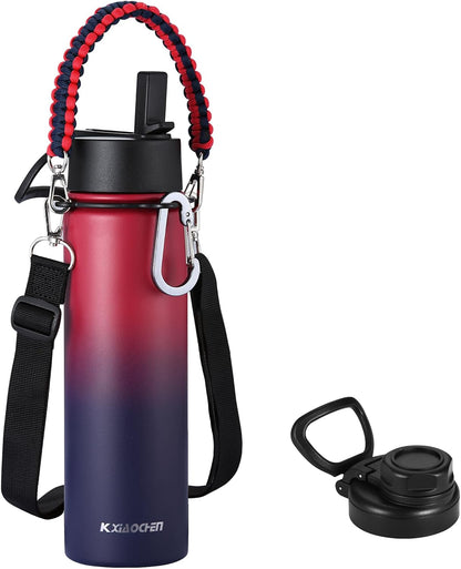 Insulated Water Bottle with Strap, 48-Hour Cold, 2 Lids