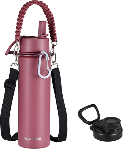 Insulated Water Bottle with Strap, 48-Hour Cold, 2 Lids