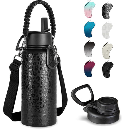 Insulated Water Bottle with Strap, 48-Hour Cold, 2 Lids