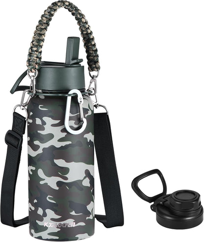 Insulated Water Bottle with Strap, 48-Hour Cold, 2 Lids