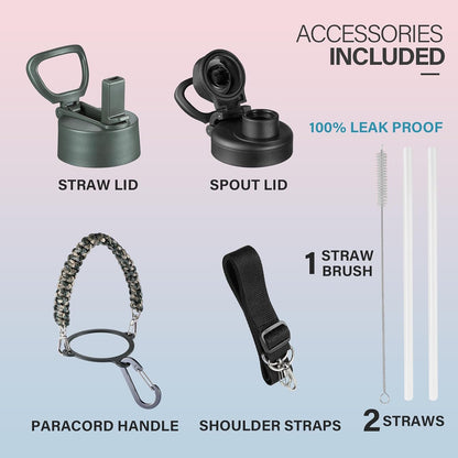 Insulated Water Bottle with Strap, 48-Hour Cold, 2 Lids