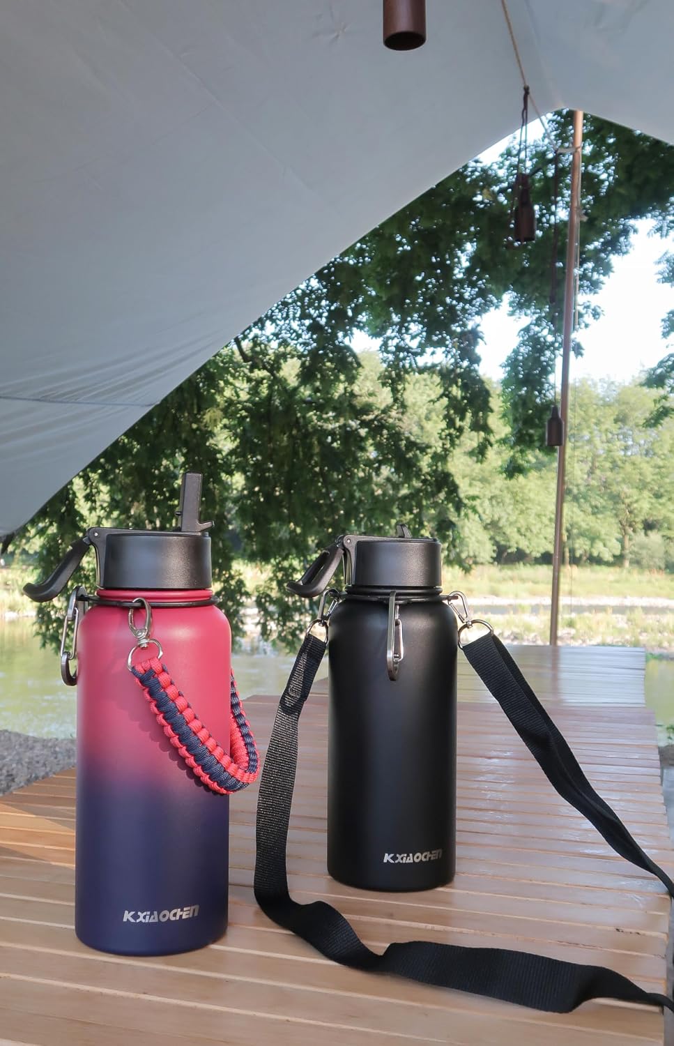 Insulated Water Bottle with Strap, 48-Hour Cold, 2 Lids