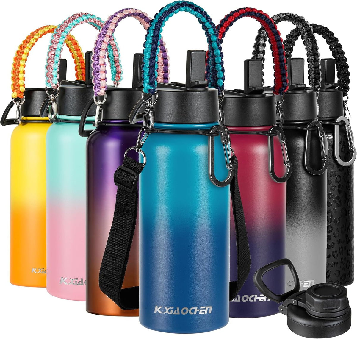 Insulated Water Bottle with Strap, 48-Hour Cold, 2 Lids