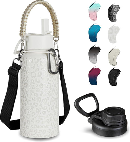 Insulated Water Bottle with Strap, 48-Hour Cold, 2 Lids