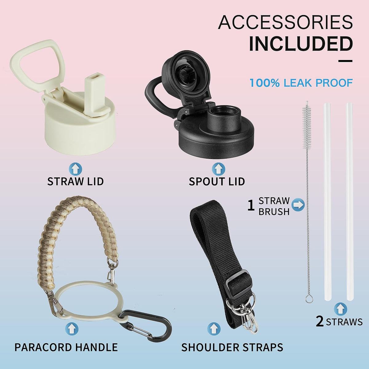 Insulated Water Bottle with Strap, 48-Hour Cold, 2 Lids