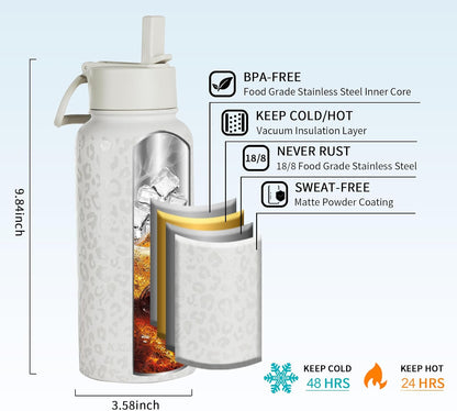 Insulated Water Bottle with Strap, 48-Hour Cold, 2 Lids