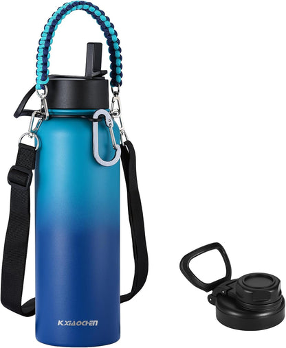 Insulated Water Bottle with Strap, 48-Hour Cold, 2 Lids