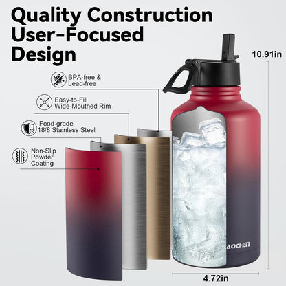 Insulated Water Bottle with Strap, 48-Hour Cold, 2 Lids