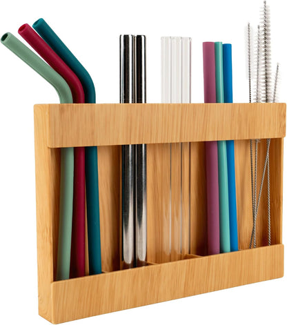 AURA Straw Holder Cabinet Organizer, 9.5" x 6.5", Plastic Bamboo