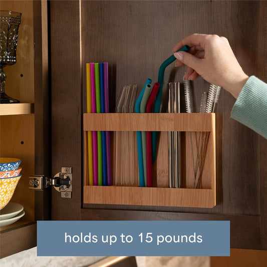 AURA Straw Holder Cabinet Organizer, 9.5" x 6.5", Plastic Bamboo