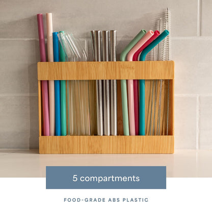 AURA Straw Holder Cabinet Organizer, 9.5" x 6.5", Plastic Bamboo