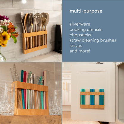 AURA Straw Holder Cabinet Organizer, 9.5" x 6.5", Plastic Bamboo