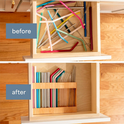 AURA Straw Holder Cabinet Organizer, 9.5" x 6.5", Plastic Bamboo