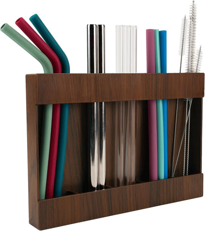 AURA Straw Holder Cabinet Organizer, 9.5" x 6.5", Plastic Bamboo