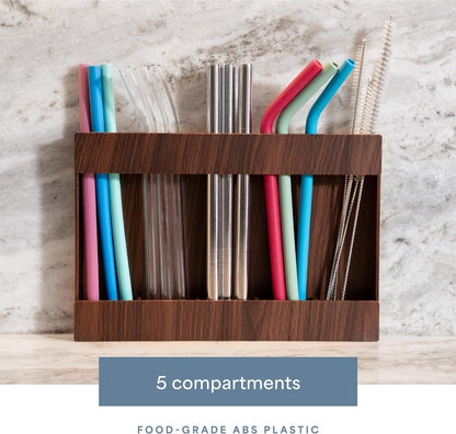 AURA Straw Holder Cabinet Organizer, 9.5" x 6.5", Plastic Bamboo