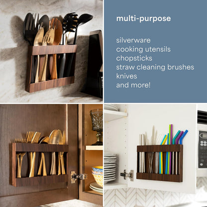 AURA Straw Holder Cabinet Organizer, 9.5" x 6.5", Plastic Bamboo