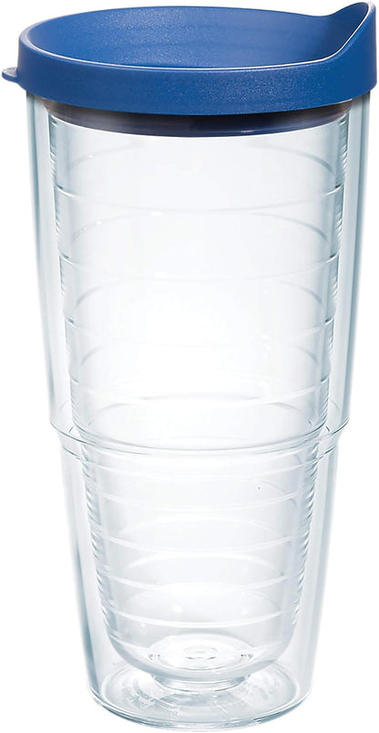 Tervis Clear & Colorful Lidded Made in USA Double Walled Insulated Tumbler Travel Cup Keeps Drinks Cold & Hot, 24oz, Black Lid, 1 Count (Pack of 1)