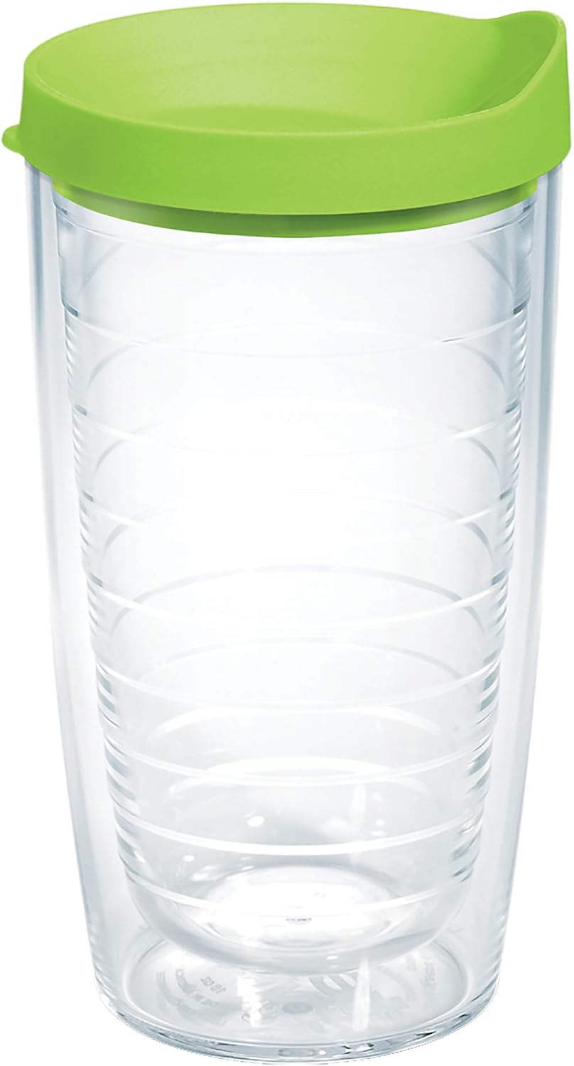 Tervis Clear & Colorful Lidded Made in USA Double Walled Insulated Tumbler Travel Cup Keeps Drinks Cold & Hot, 24oz, Black Lid, 1 Count (Pack of 1)