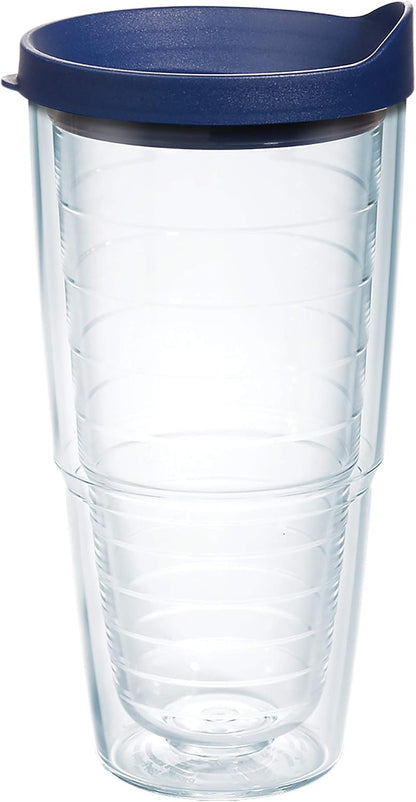 Tervis Clear & Colorful Lidded Made in USA Double Walled Insulated Tumbler Travel Cup Keeps Drinks Cold & Hot, 24oz, Black Lid, 1 Count (Pack of 1)