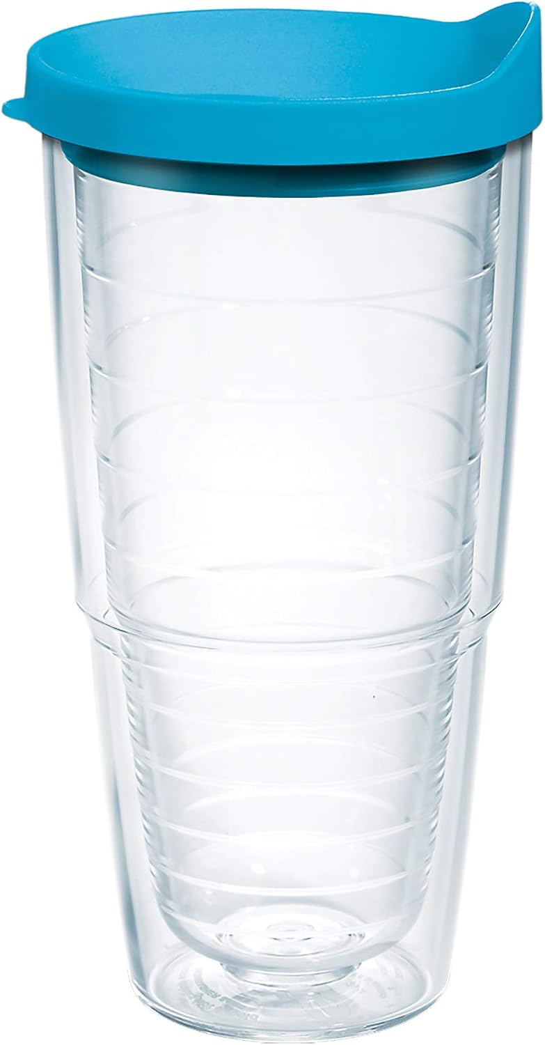 Tervis Clear & Colorful Lidded Made in USA Double Walled Insulated Tumbler Travel Cup Keeps Drinks Cold & Hot, 24oz, Black Lid, 1 Count (Pack of 1)