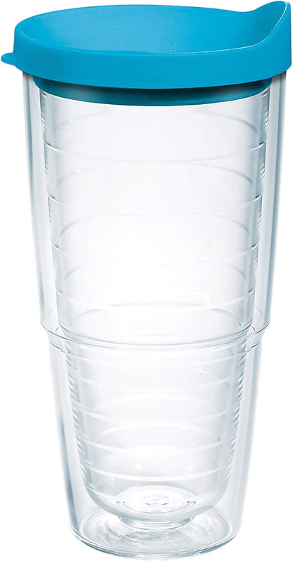 Tervis Clear & Colorful Lidded Made in USA Double Walled Insulated Tumbler Travel Cup Keeps Drinks Cold & Hot, 24oz, Black Lid, 1 Count (Pack of 1)
