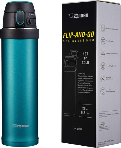 SM-QHE60GK, Flip-and-Go Stainless Mug, 20-Ounce, Teal