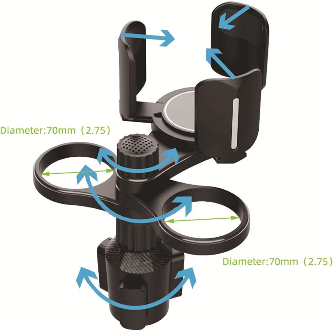 3 in 1 Car Cup Holder Expander with Adjustable Base, All Purpose Car Cup Holder and Organizer, Road Trip Essentials Car Accessories for Snack Bottles Cups Drinks (B03)