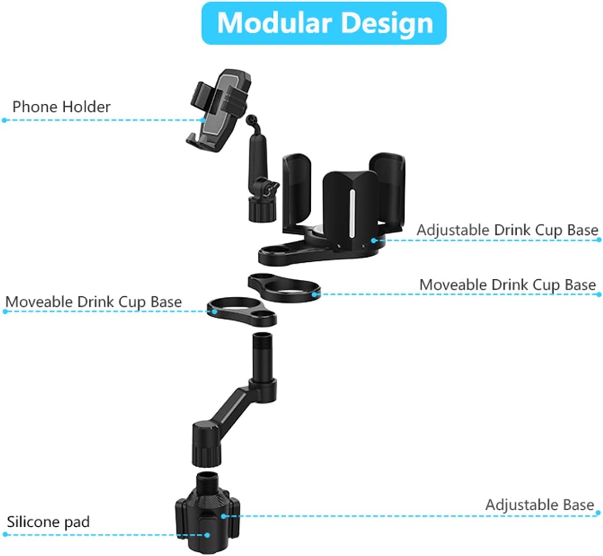 3 in 1 Car Cup Holder Expander with Adjustable Base, All Purpose Car Cup Holder and Organizer, Road Trip Essentials Car Accessories for Snack Bottles Cups Drinks (B03)