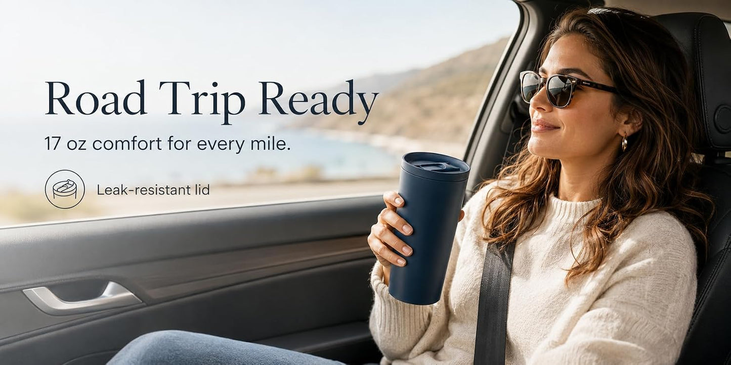 StreamSip 17oz Insulated Stainless Steel Tumbler, Double Wall Vacuum Sweat-Free Travel Coffee Cup with Slide Sip Lid, BPA-Free Reusable Coffee Mug (Teal)