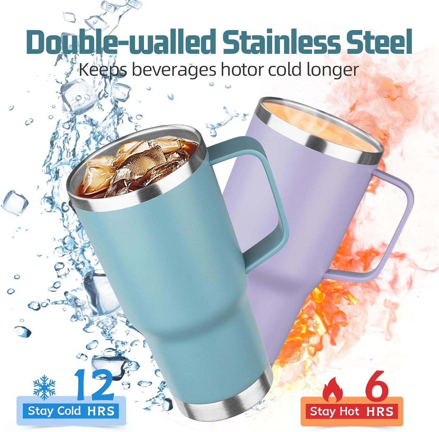 20 oz Tumbler with Handle Stainless Steel Insulated Coffee Mug Tumbler with Lid and Straw Double Wall Vacuum Insulated Coffee Mug Leak Proof Travel Mug Tumbler for Hot and Cold Drink (Black,1pack)