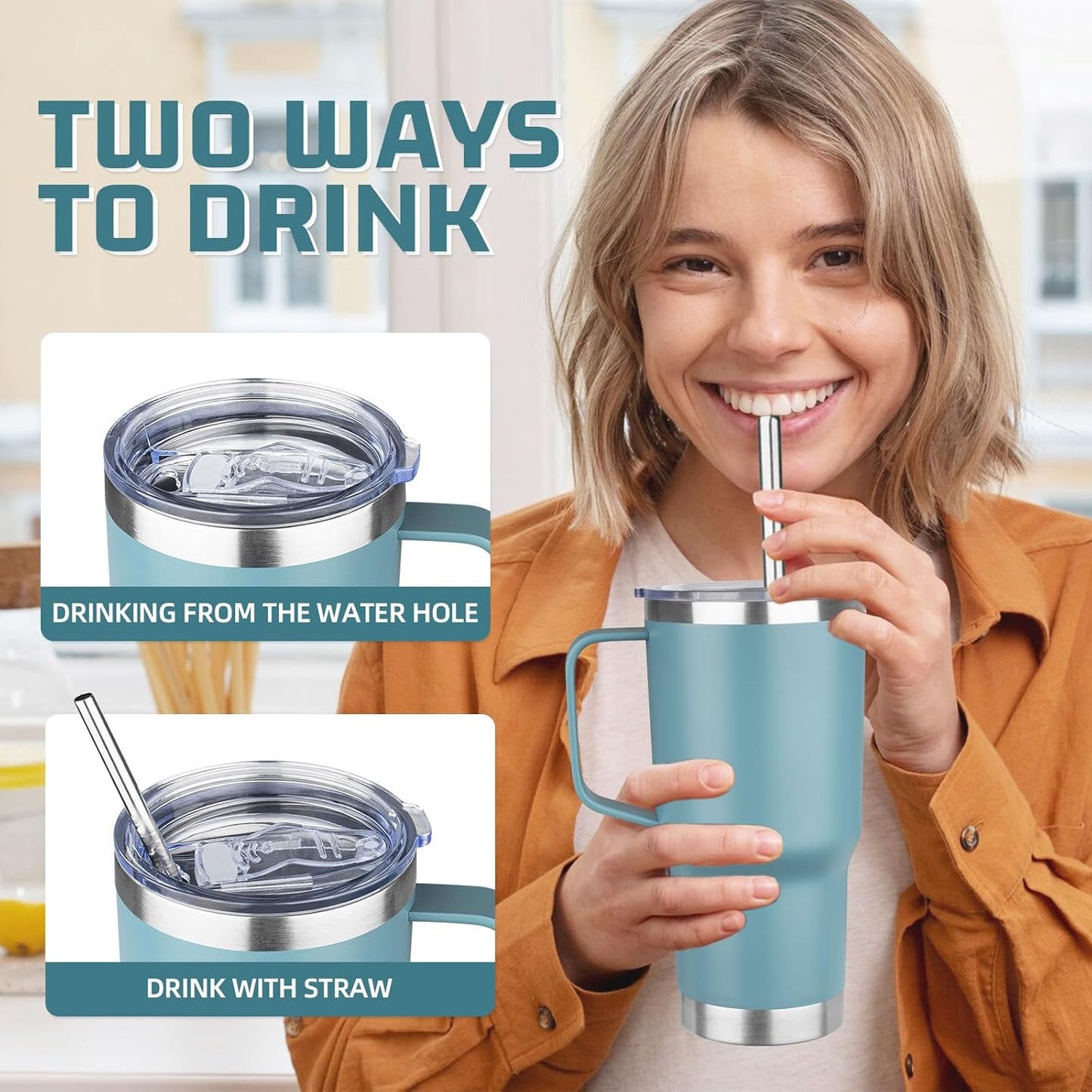 20 oz Tumbler with Handle Stainless Steel Insulated Coffee Mug Tumbler with Lid and Straw Double Wall Vacuum Insulated Coffee Mug Leak Proof Travel Mug Tumbler for Hot and Cold Drink (Black,1pack)