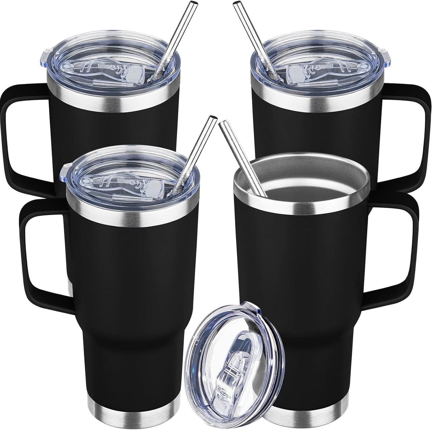 20 oz Tumbler with Handle Stainless Steel Insulated Coffee Mug Tumbler with Lid and Straw Double Wall Vacuum Insulated Coffee Mug Leak Proof Travel Mug Tumbler for Hot and Cold Drink (Black,1pack)