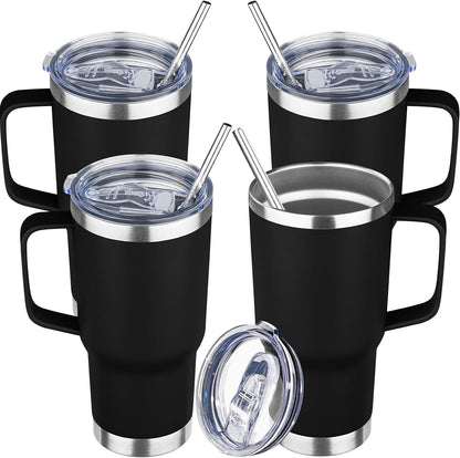 20 oz Tumbler with Handle Stainless Steel Insulated Coffee Mug Tumbler with Lid and Straw Double Wall Vacuum Insulated Coffee Mug Leak Proof Travel Mug Tumbler for Hot and Cold Drink (Black,1pack)