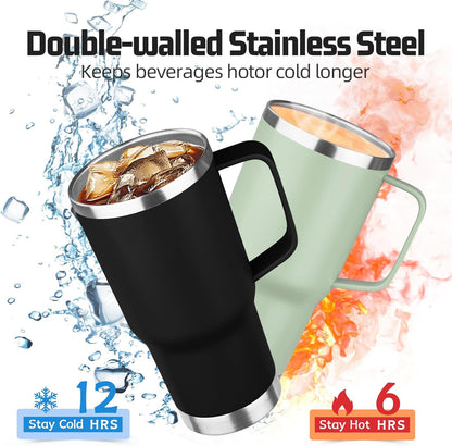 20 oz Tumbler with Handle Stainless Steel Insulated Coffee Mug Tumbler with Lid and Straw Double Wall Vacuum Insulated Coffee Mug Leak Proof Travel Mug Tumbler for Hot and Cold Drink (Black,1pack)