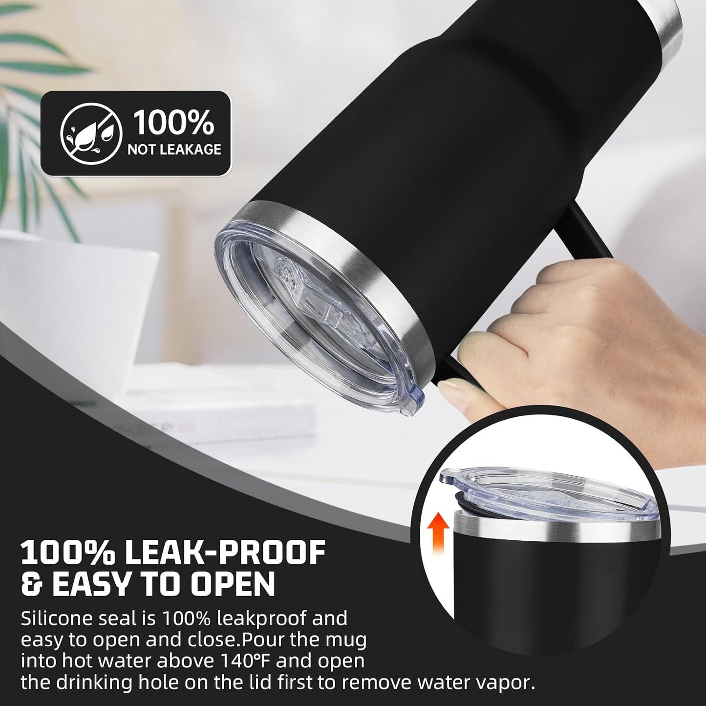 20 oz Tumbler with Handle Stainless Steel Insulated Coffee Mug Tumbler with Lid and Straw Double Wall Vacuum Insulated Coffee Mug Leak Proof Travel Mug Tumbler for Hot and Cold Drink (Black,1pack)