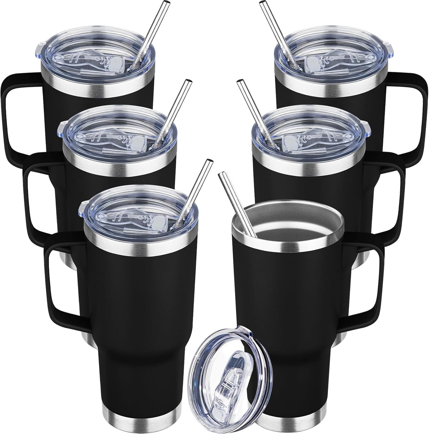 20 oz Tumbler with Handle Stainless Steel Insulated Coffee Mug Tumbler with Lid and Straw Double Wall Vacuum Insulated Coffee Mug Leak Proof Travel Mug Tumbler for Hot and Cold Drink (Black,1pack)