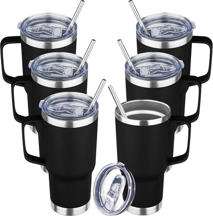 20 oz Tumbler with Handle Stainless Steel Insulated Coffee Mug Tumbler with Lid and Straw Double Wall Vacuum Insulated Coffee Mug Leak Proof Travel Mug Tumbler for Hot and Cold Drink (Black,1pack)