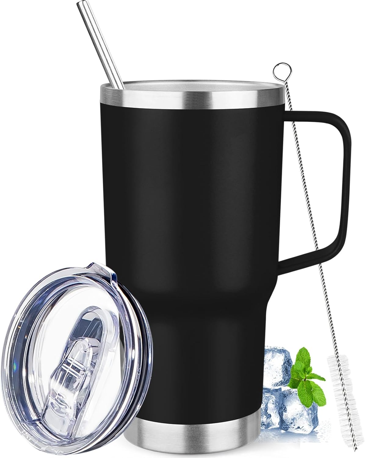 20 oz Tumbler with Handle Stainless Steel Insulated Coffee Mug Tumbler with Lid and Straw Double Wall Vacuum Insulated Coffee Mug Leak Proof Travel Mug Tumbler for Hot and Cold Drink (Black,1pack)