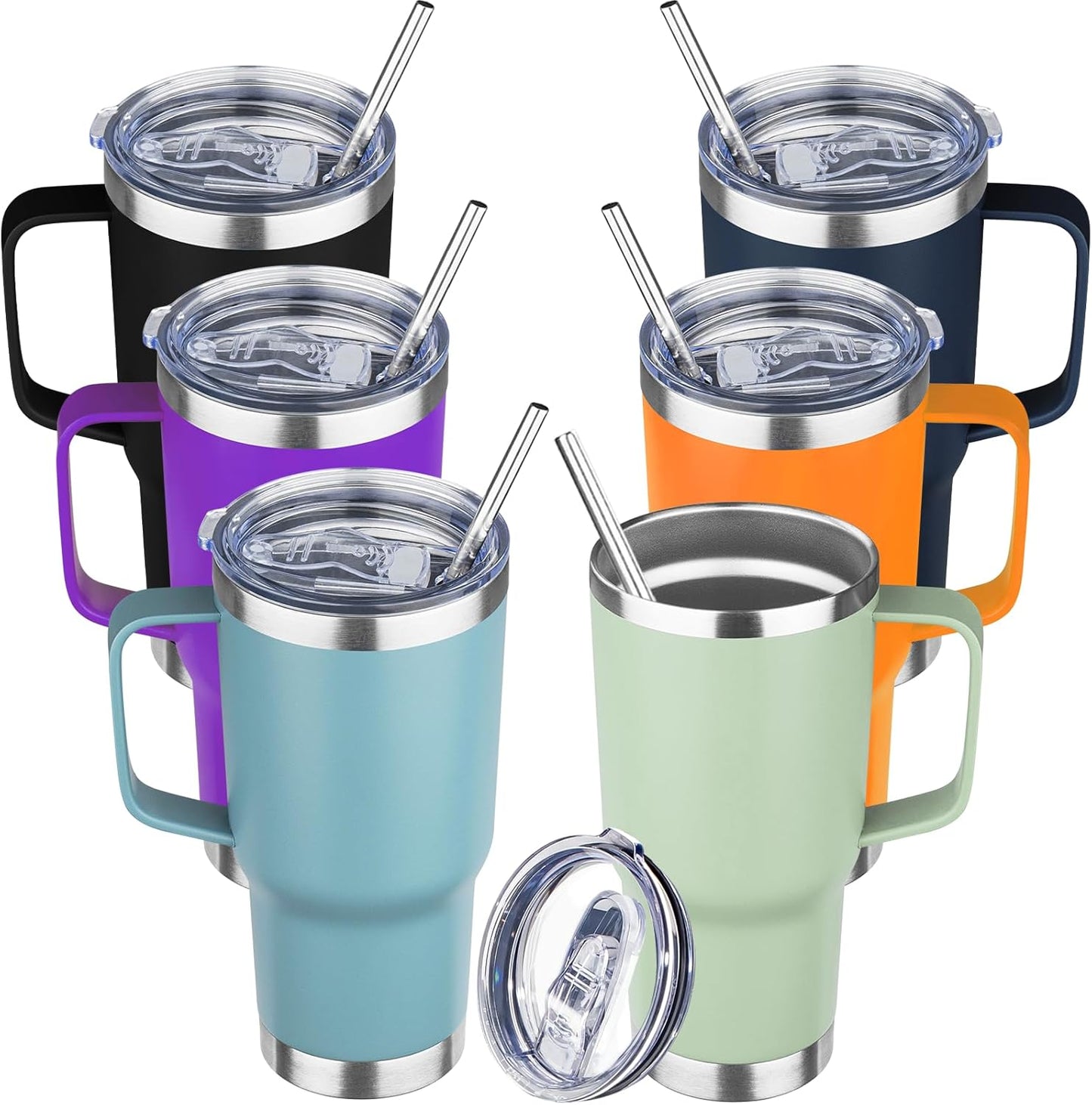 20 oz Tumbler with Handle Stainless Steel Insulated Coffee Mug Tumbler with Lid and Straw Double Wall Vacuum Insulated Coffee Mug Leak Proof Travel Mug Tumbler for Hot and Cold Drink (Black,1pack)