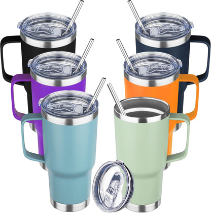 20 oz Tumbler with Handle Stainless Steel Insulated Coffee Mug Tumbler with Lid and Straw Double Wall Vacuum Insulated Coffee Mug Leak Proof Travel Mug Tumbler for Hot and Cold Drink (Black,1pack)