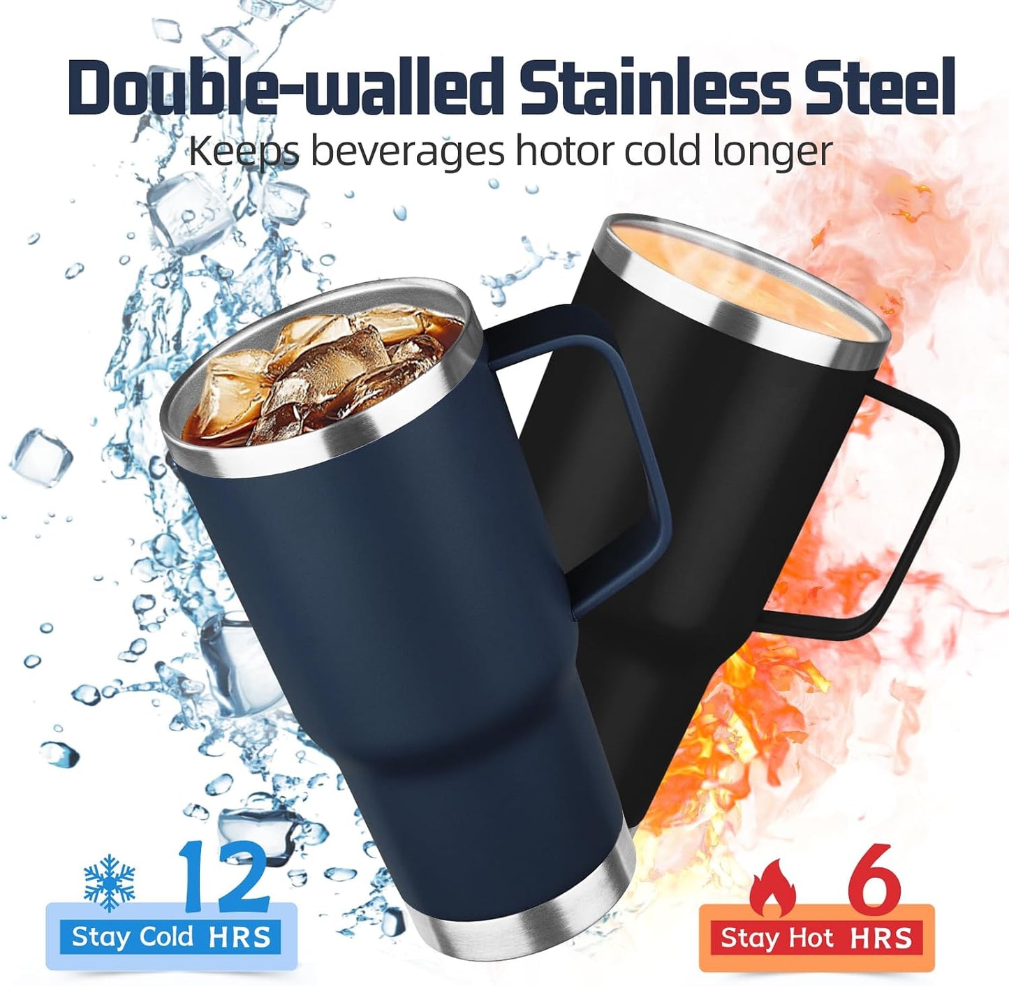 20 oz Tumbler with Handle Stainless Steel Insulated Coffee Mug Tumbler with Lid and Straw Double Wall Vacuum Insulated Coffee Mug Leak Proof Travel Mug Tumbler for Hot and Cold Drink (Black,1pack)