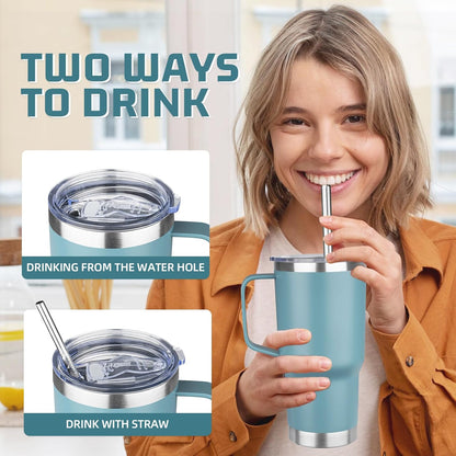 20 oz Tumbler with Handle Stainless Steel Insulated Coffee Mug Tumbler with Lid and Straw Double Wall Vacuum Insulated Coffee Mug Leak Proof Travel Mug Tumbler for Hot and Cold Drink (Black,1pack)