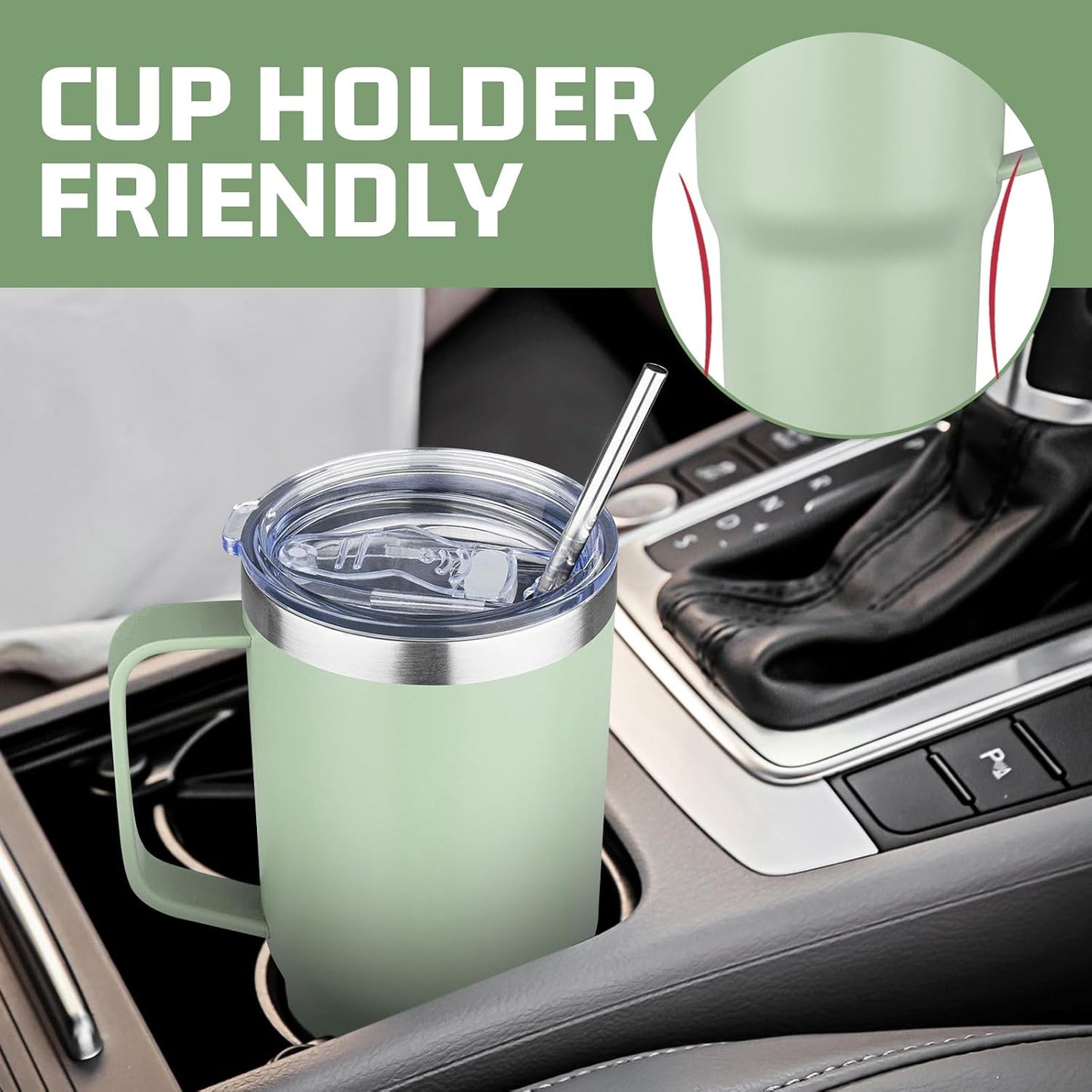 20 oz Tumbler with Handle Stainless Steel Insulated Coffee Mug Tumbler with Lid and Straw Double Wall Vacuum Insulated Coffee Mug Leak Proof Travel Mug Tumbler for Hot and Cold Drink (Black,1pack)
