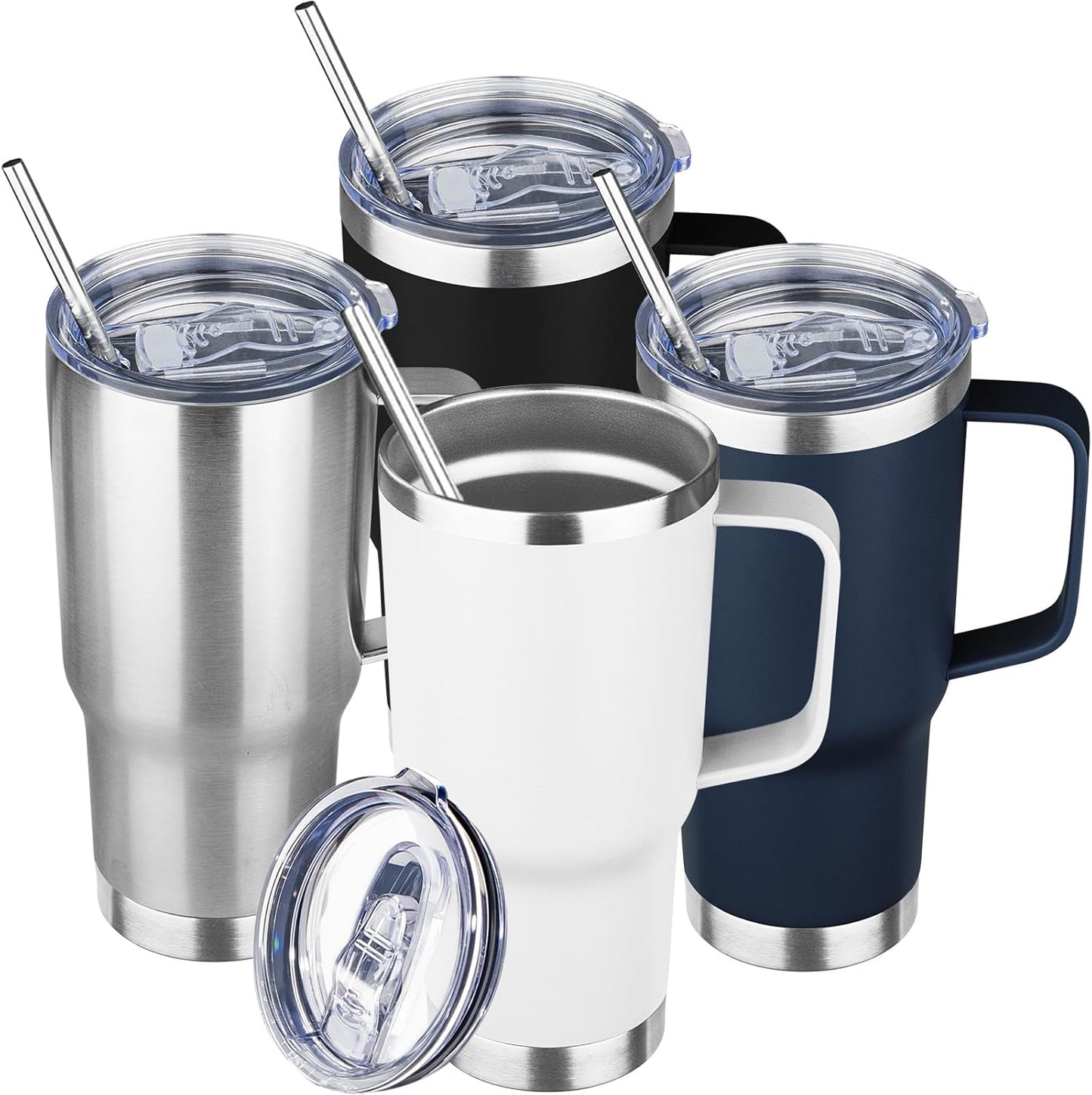 20 oz Tumbler with Handle Stainless Steel Insulated Coffee Mug Tumbler with Lid and Straw Double Wall Vacuum Insulated Coffee Mug Leak Proof Travel Mug Tumbler for Hot and Cold Drink (Black,1pack)