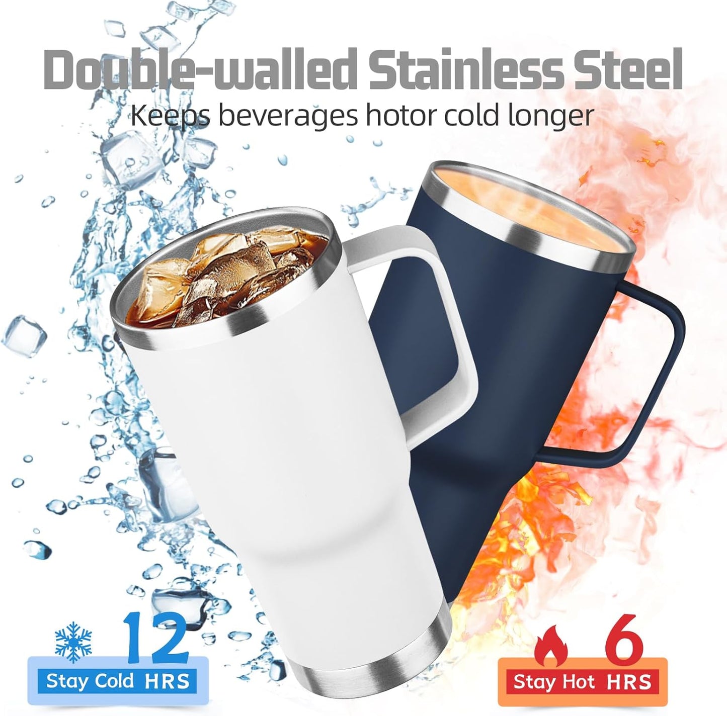 20 oz Tumbler with Handle Stainless Steel Insulated Coffee Mug Tumbler with Lid and Straw Double Wall Vacuum Insulated Coffee Mug Leak Proof Travel Mug Tumbler for Hot and Cold Drink (Black,1pack)